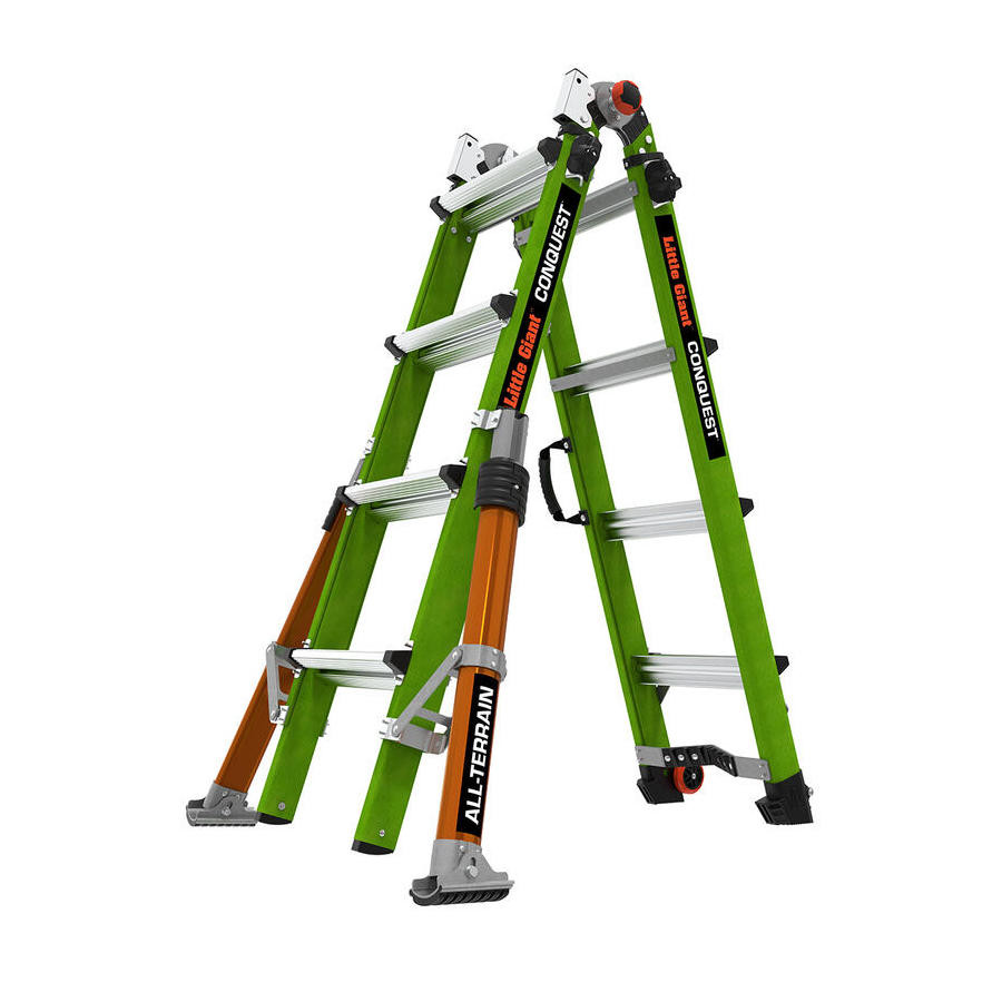 Conquest All-Terrain - Non-Conductive Fiberglass Articulating Ladder with Adjustable Stabilizers