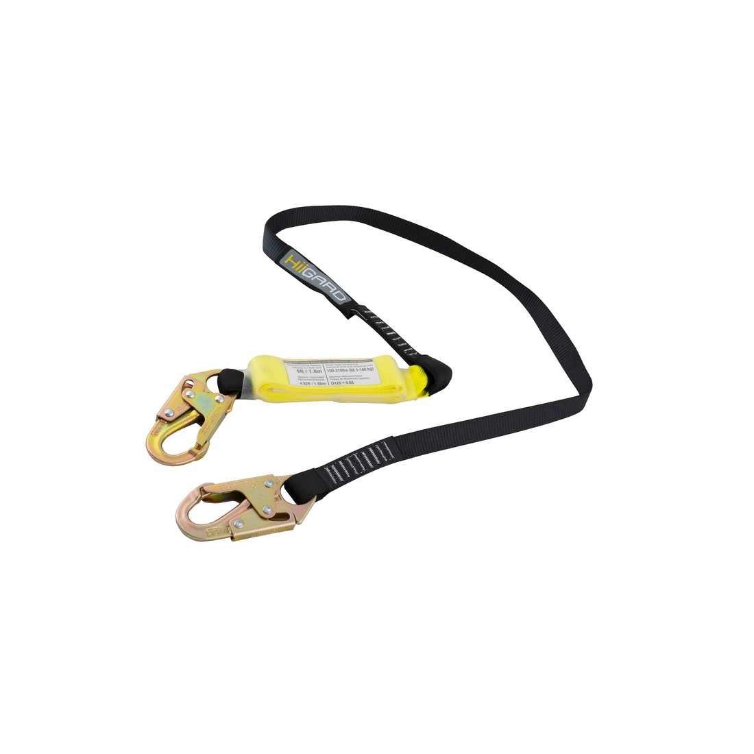 HiiGARD Single-Leg Shock-Absorbing Lanyard, Standard Hooks