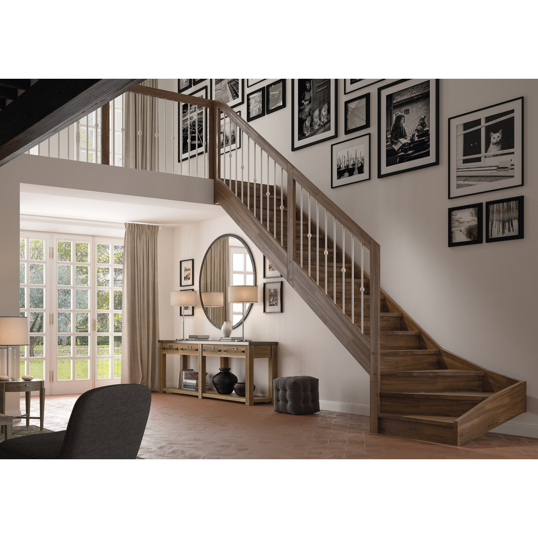 Staircase FIRENZE wood and metal baluster