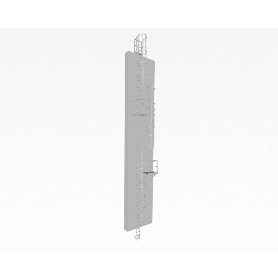 Fixed ladder with flight offsets and rest platform